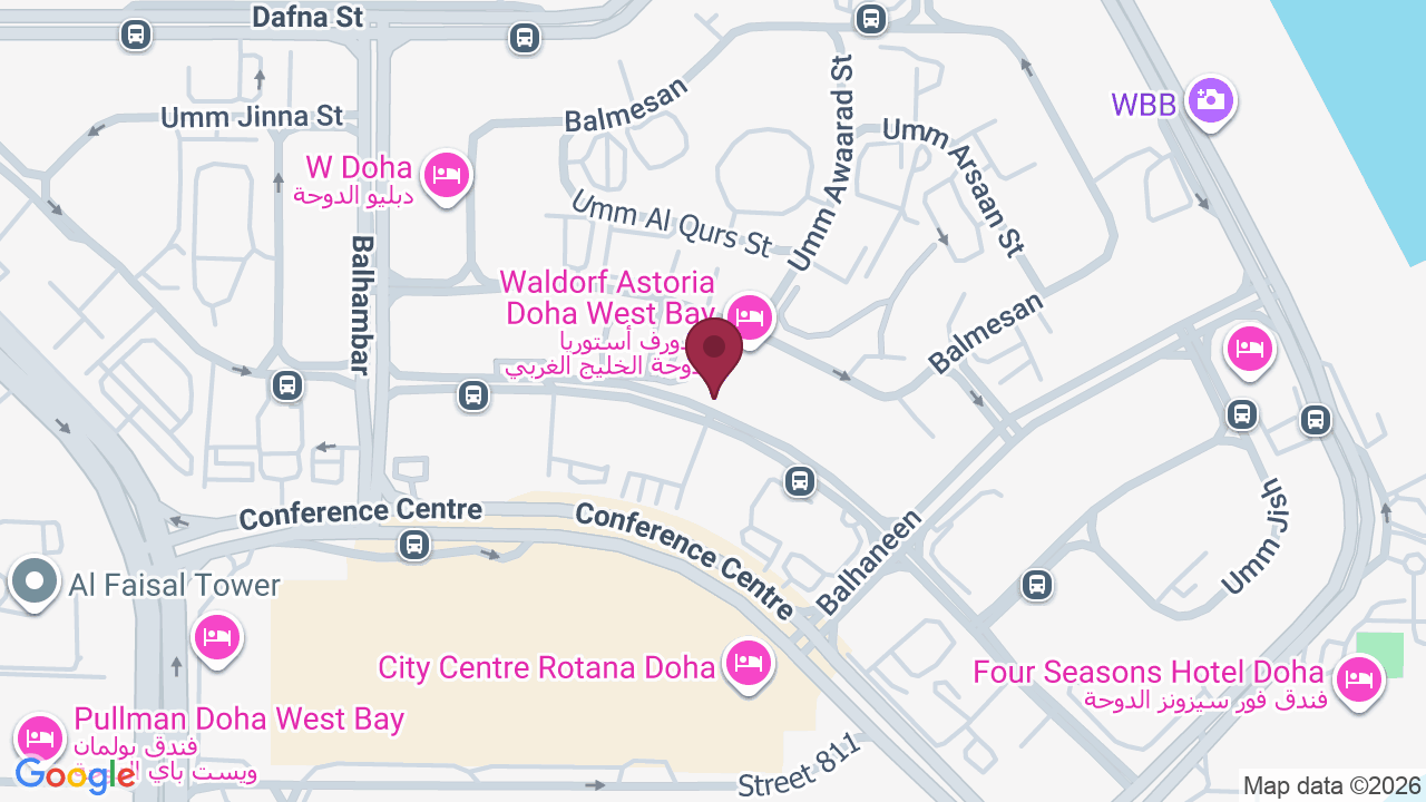 Map showing Waldorf Astoria Spa Doha