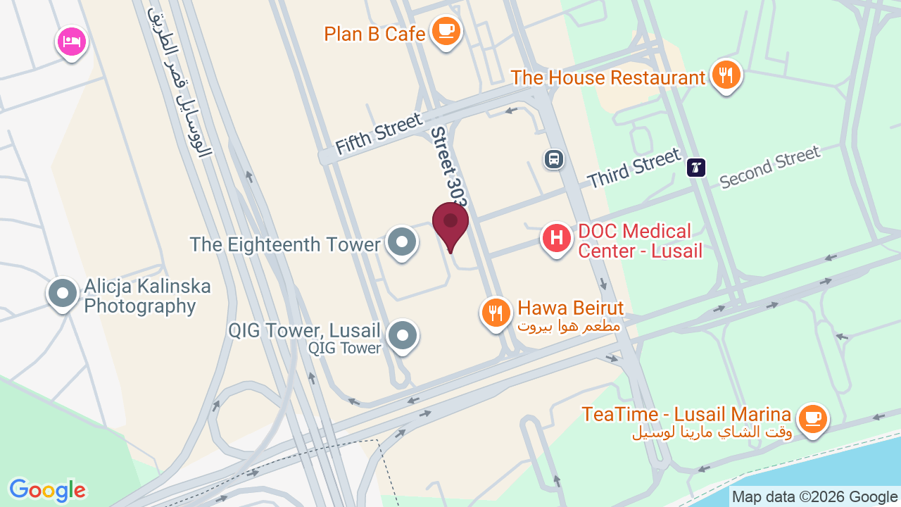Map showing Padra Clinic Qatar – Lusail Marina