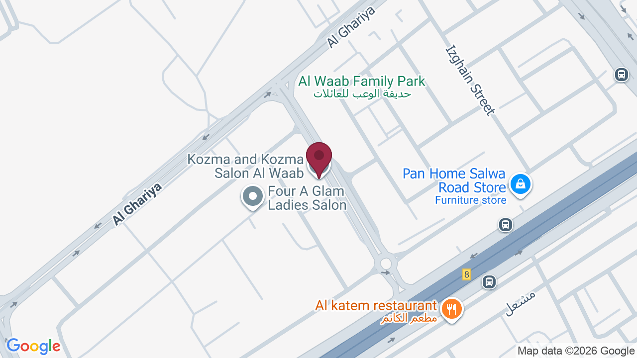 Map showing Kozma and Kozma Salon Al Waab