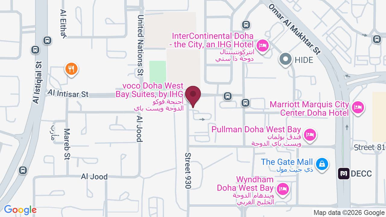 Map showing Aqua Spa Voco Doha West Bay Suites