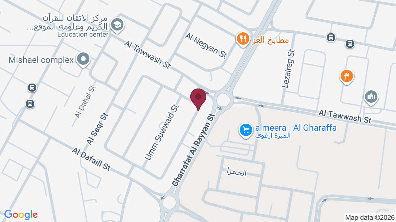 Map showing DivaLounge Spa – Gharaffa Branch